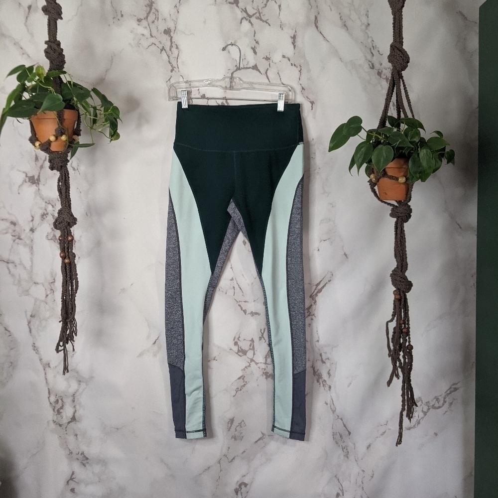 Zella colorblock leggings Womens Medium Gray Green Mid Rise Crop Heathered
